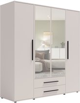 Maxione SZ4D2SZ - kledingkast - 198 cm breed - kledingkast - cashmere - beige - 4 openslaande deuren - met spiegel - 2 laden - legplanken - hanggedeelte