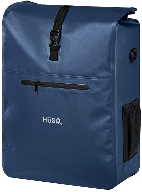 HÜSQ Fietstas | enkele Fietszak van 31 Liter | Sterk en Waterdicht | Extra ruim | Afneembaar | Marine Blauw