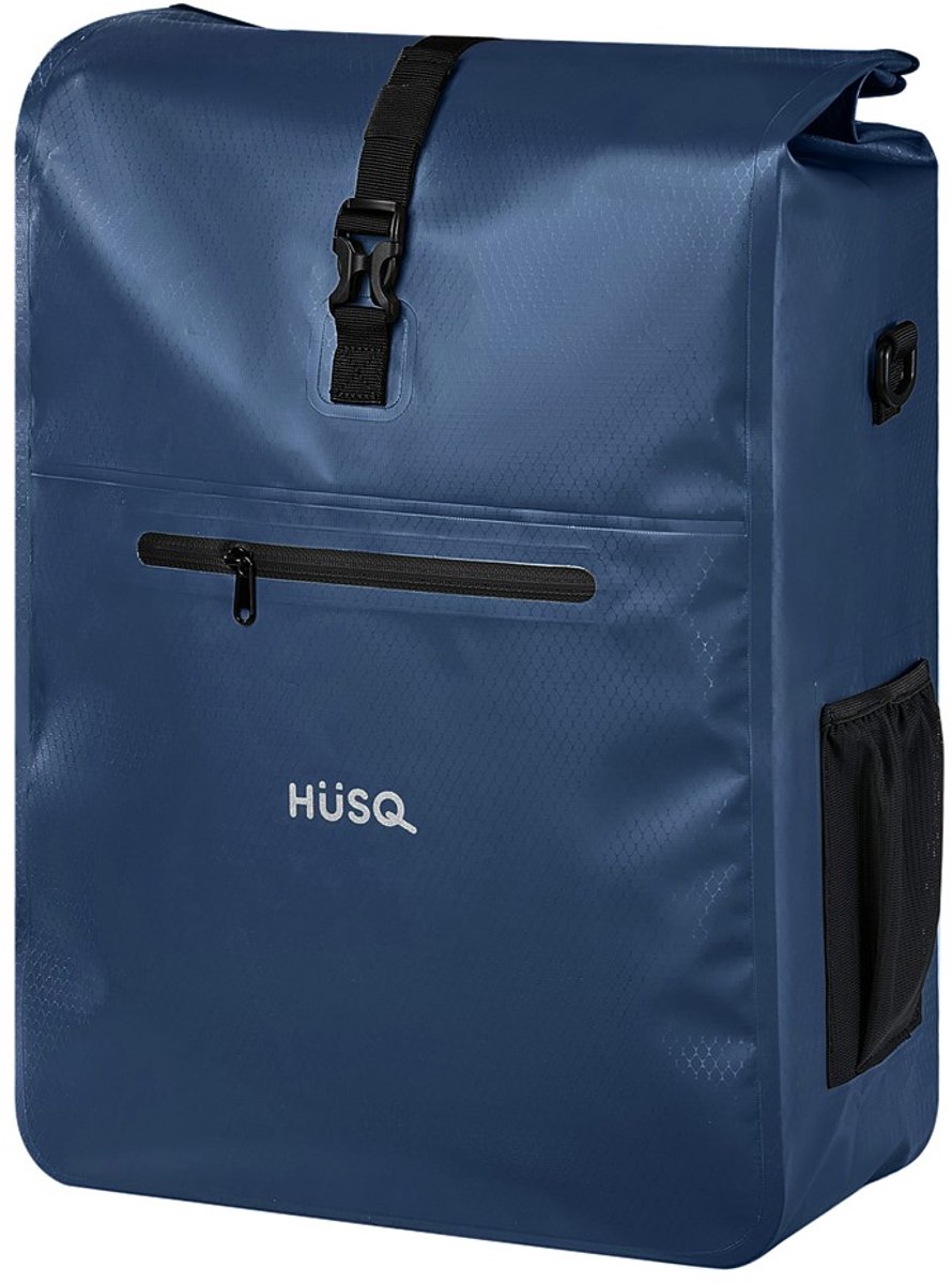 HÜSQ Fietstas | enkele Fietszak van 31 Liter | Sterk en Waterdicht | Extra ruim | Afneembaar | Marine Blauw