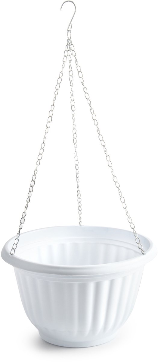 Plasticforte Plantenpot - hangend - kunststof - wit - D25 x H15 cm - bloempot aan ketting