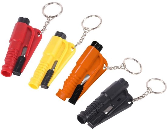 Coupe-ceinture de sécurité - Marteau d'urgence - Coupe-ceinture de sécurité 3 en 1 - Brise-vitre - Marteau d'urgence pour voiture - Outil de sauvetage porte-clés - Convient aux voitures et aux bus - Lot de 4