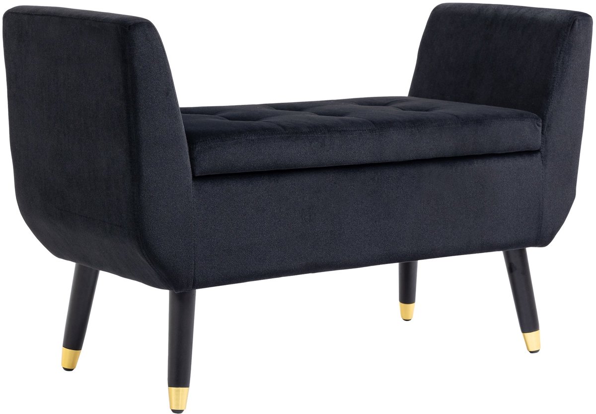 Merax Zitbank met Opbergruimte – Zwart – 107x42x65 cm – Fluwelen Bank met Armleuningen – Luxe Vintage Design – Halbank of Bedbank