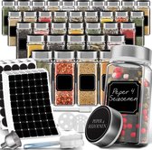Soothe 36 Glazen Kruidenpotjes Vierkant met RVS Deksel – 2 Soorten Strooideksels – Kruidenstrooier – Spice Jars – Complete Set incl Kruiden Stickers, Krijtstift en Accessoires – 120ml
