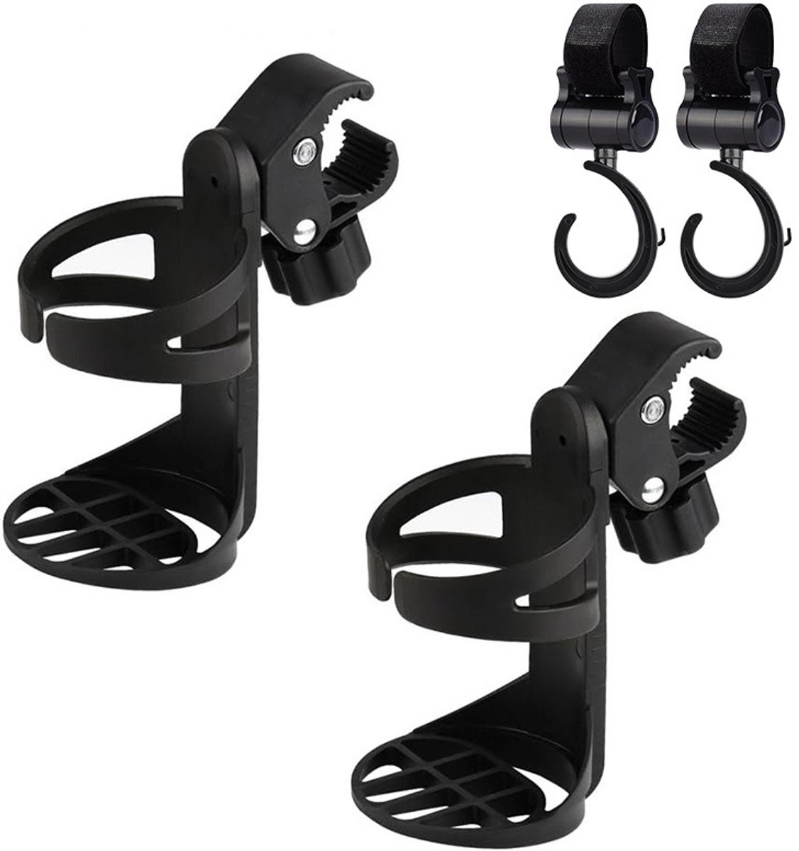 Bekerhouder - Cupholder Kinderwagen - Fiets bekerhouder - 360 graden rotatie - met groot kaliber voor kinderwagens kinderwagens fietsen mountainbikes en rolstoelen - Met 2 ophanghaken