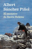Boekcover met de titel "El monstre de Santa Helena" van Albert Sánchez Piñol, waarop een man in historische kledij zit op een rots met een hoed naast zich, omringd door ratten.