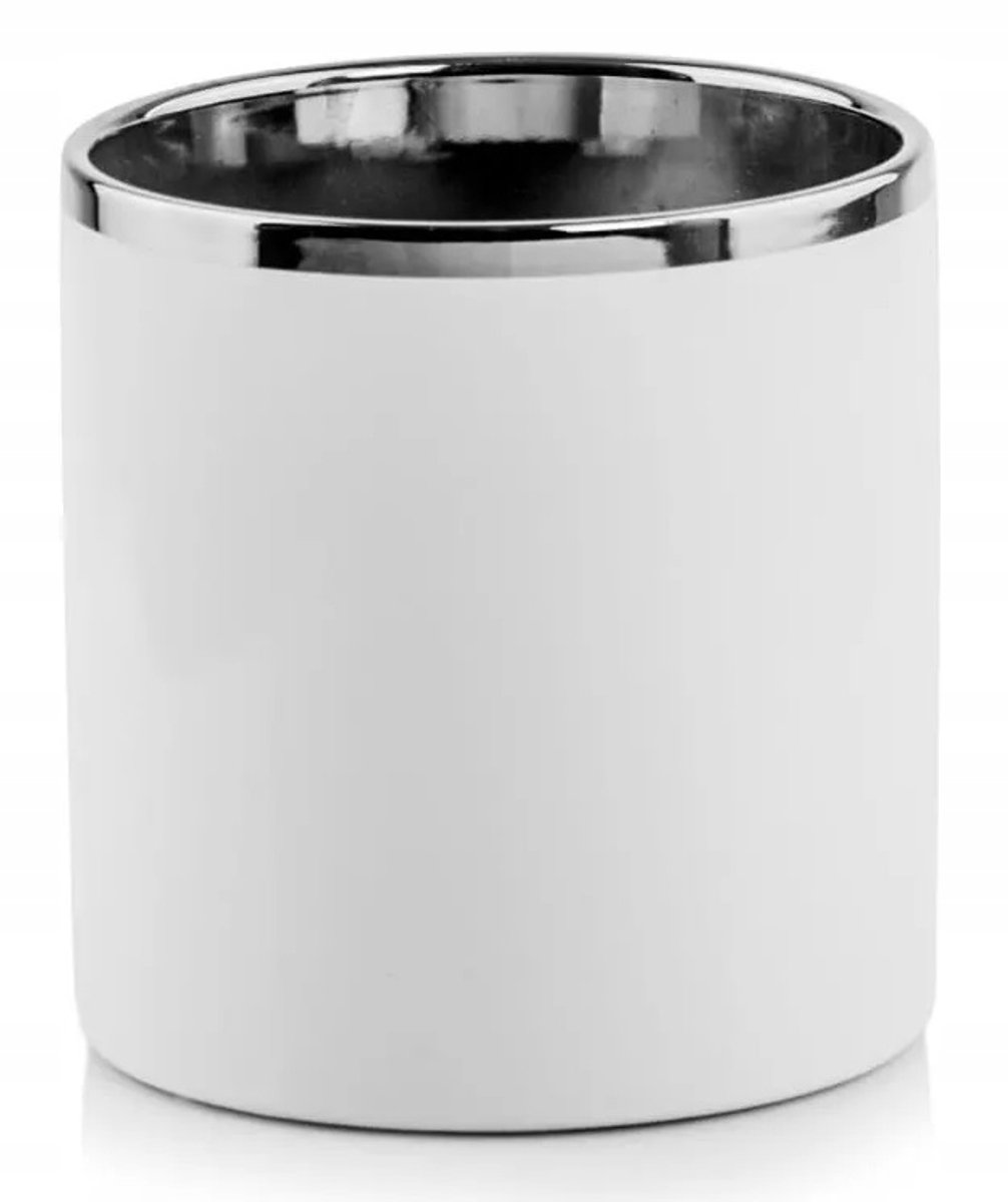 Polnix Serie - Keramische Bloempot - 16 cm - Glanzend Wit - Unieke Sierafwerking