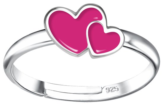 Joie|S - Bague cœur en argent - réglable - 2 cœurs roses - pour enfant - argent sterling 925