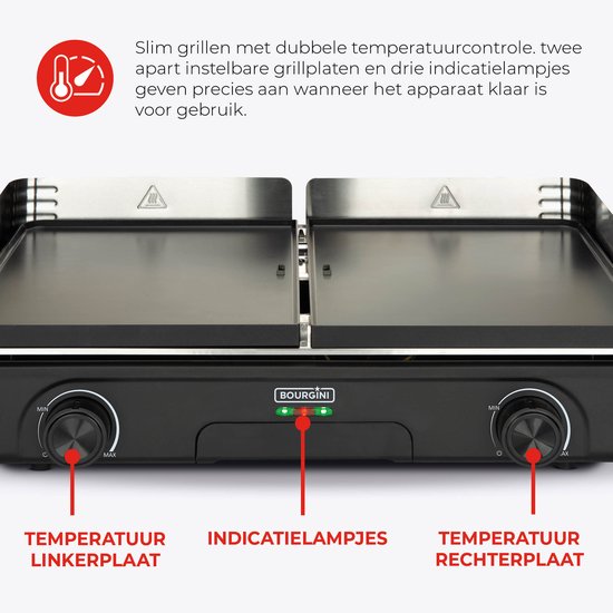 Boska Elektrische Plancha Pro – teppanyaki-plaat 35 x 56 cm – keramische coating zonder PFAS – verstelbare thermostaat – vetafvoer – handgrepen van eiken – zwart