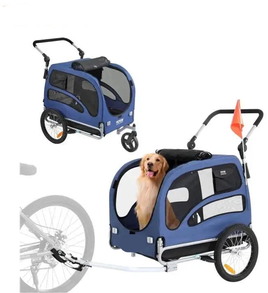 Hondenfietskar - Fietskarren - Fietskar - Fietskar Bagage - Inklapbare Aanhanger - met Wielen Universele Koppeling - 2-in-1 Pet Stroller - 100Lbs - Opvouwbaar - voor Honden Katten