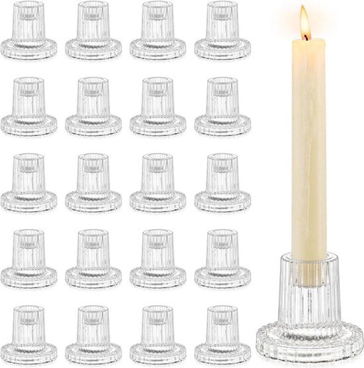 Set van 20 kleine staafkaarsenhouders voor staafkaarsen - Glazen kandelaar voor bruiloft tafeldecoratie - Kerstmis advent woonkamer feest eettafel vintage
