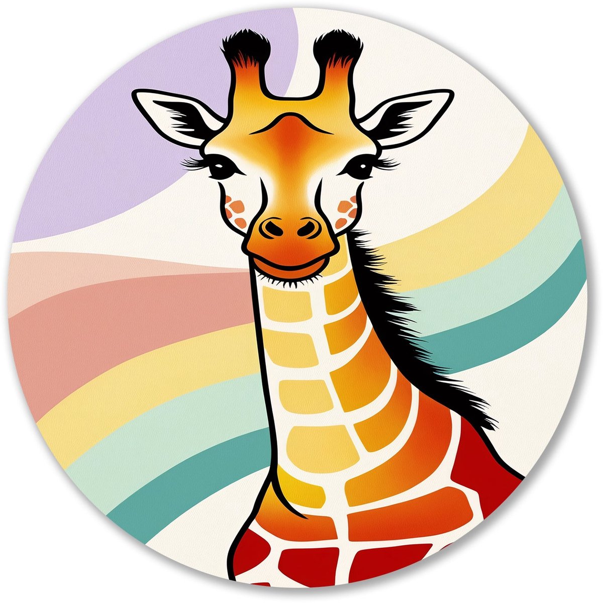 Kleurrijke moderne giraffe kunst - Giraffe muurcirkels - Rond wandpaneel dieren - Pop Art - Muurcirkel Forex - Woonkamer schilderijen - muurcirkel forex 80x80 cm