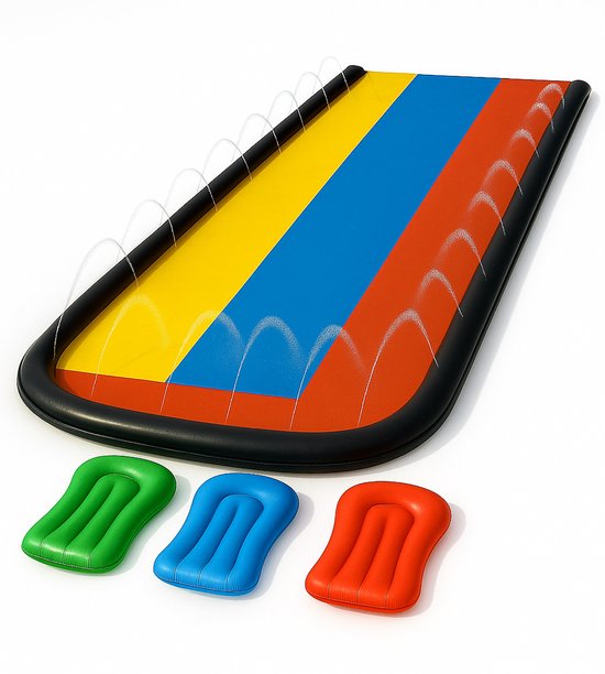 Foto: Dicadore waterglijbaan buikschuifbaan waterslide waterglijmat buikschuifmat 4 8 meter 3 banen met sproeiers