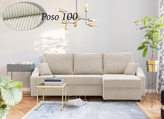 Hoekbank NEO - Universeel - Stof - Beige Corduroy- Slaapbank met 2 X opbergruimte - Links of Rechts - Direct Leverbaar - Zetel met slaapgedeelte - 3 zits -