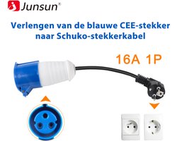 EV-laderstekker naar blauwe CEE-stopcontactconnector 3-pins type 2 Schuko-adapter aansluiten op 32A 1-fase 7 kW draagbare lader