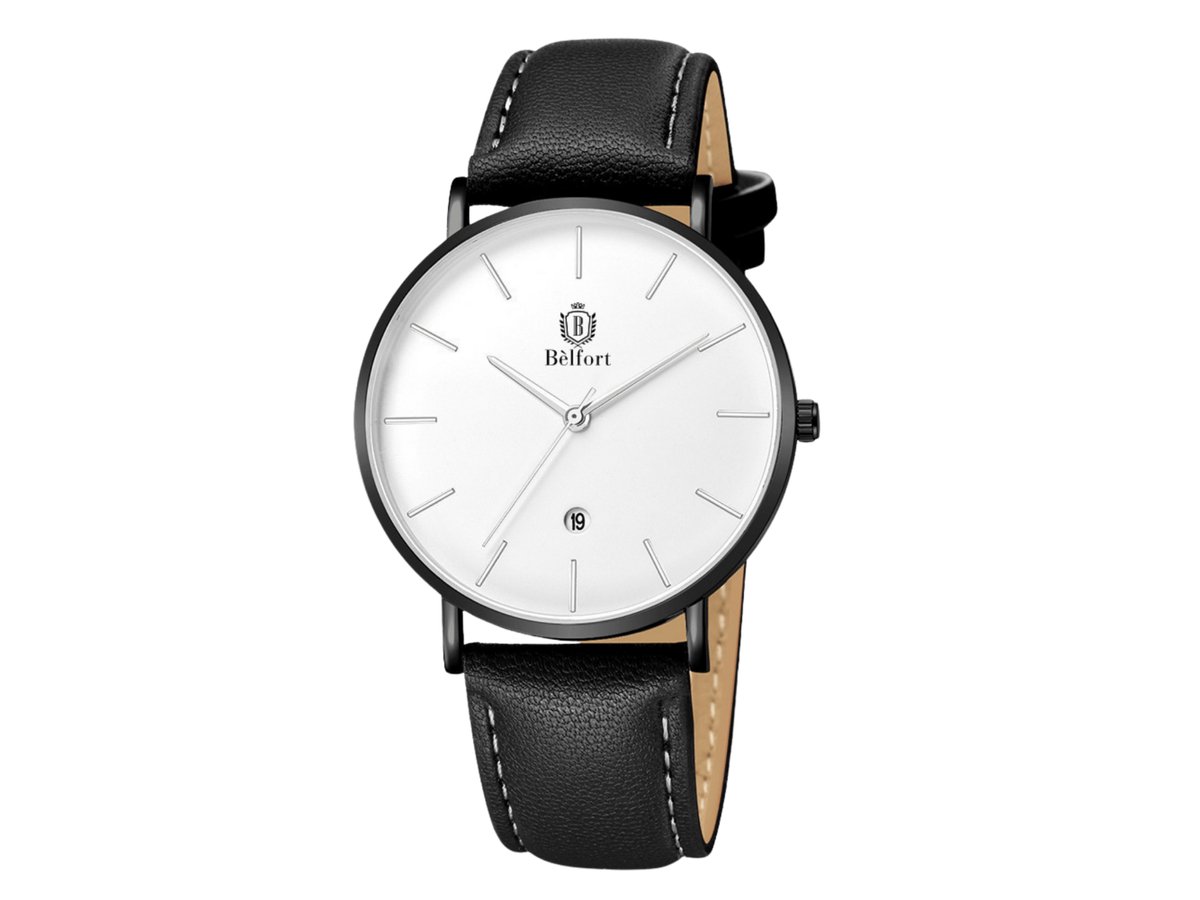 Bèlfort Dumont Horloge Heren Leer - Wit - White- Premium Lederen Horloge Band - 42mm - Water Resistance Watch