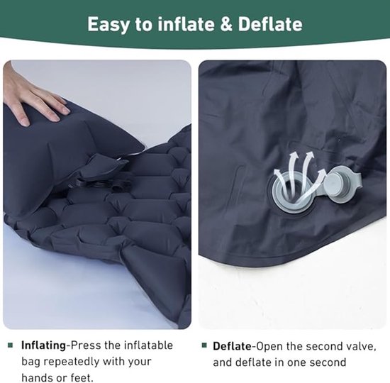 Opblaasbare Slaapmatje - 1 Persoons - Luchtmatras - Opblaasmatras - Kampeermat - Outdoor slaapmat met voetperspomp - Hoofdkussen - Blauw - Camping - Survival - Vakantie - Strand van Merkloos — afbeelding 5