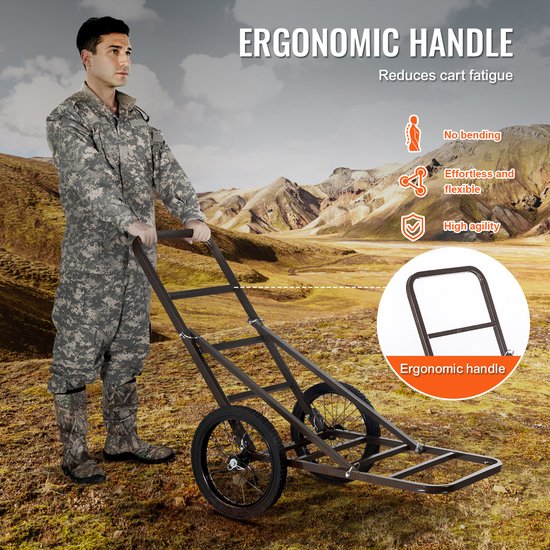 Hertenkar, Opvouwbare Wilddrager met Een Laadvermogen van 300 Pond, Grote Rubberen Wielen en Ergonomische Handgreep, Robuuste Wildkar voor Jagen, Vissen, Wandelen, Nutsuitrusting — afbeelding 4