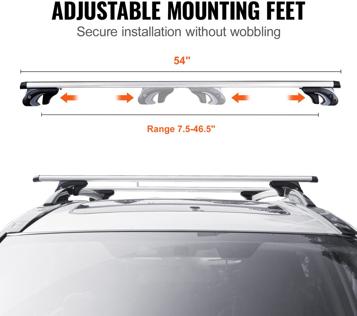 Dakraildrager - 137 x 7,2 x 10,6 cm - Aluminium Dakdrager Dwarsstang - 90,7 kg Draagvermogen - 2 stuks – foto 5