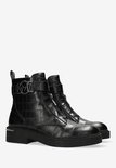 Bottines noires à imprimé crocodile, fermeture éclair et boucle, avec logo M.
