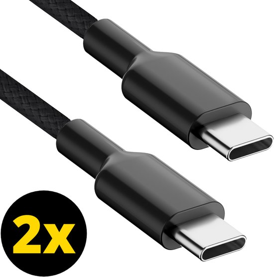 2x USB-C Oplader Kabel 60W - USB-C Naar USB-C Kabel - Oplaadkabel - Lader - Laadkabel - Universeel - Snellader - Zwart - 1 Meter - Gevlochten