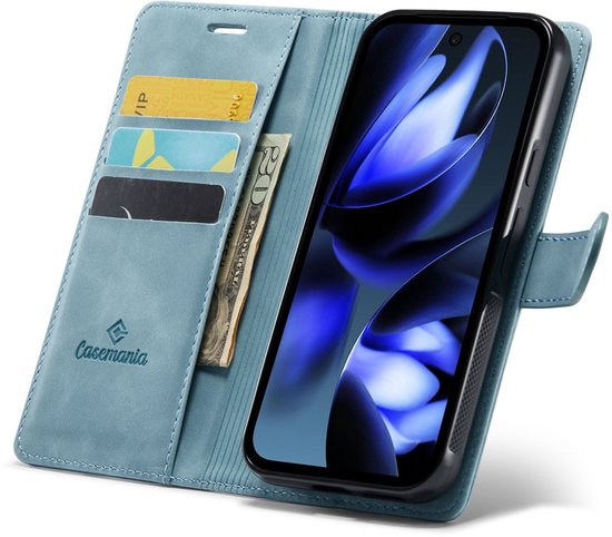Bookcase hoesje CaseMania pour Google Pixel 9 - Aqua uni - Similicuir - Design magnétique amovible 2 en 1 - Compatible MagSafe