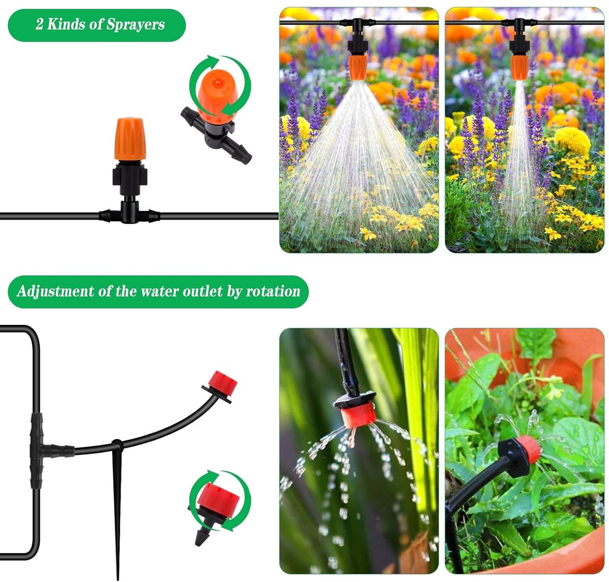 TB Tuinirrigatiesysteem, 40 m druppelirrigatieset, automatische tuin irrigatieset, micro-irrigatiesysteem, wateropslag voor tuin, gazon, kas planten