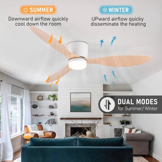 LASANYA 105CM Plafondventilator met Licht, 3 Blade