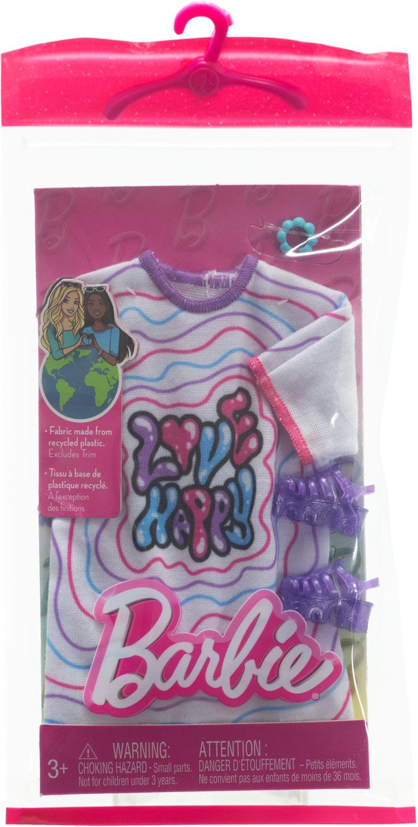 Barbie Kleding Outfit en Accessoires - Oversized Wit Shirt met Paarse Schoenen en armband van Barbie — afbeelding 3