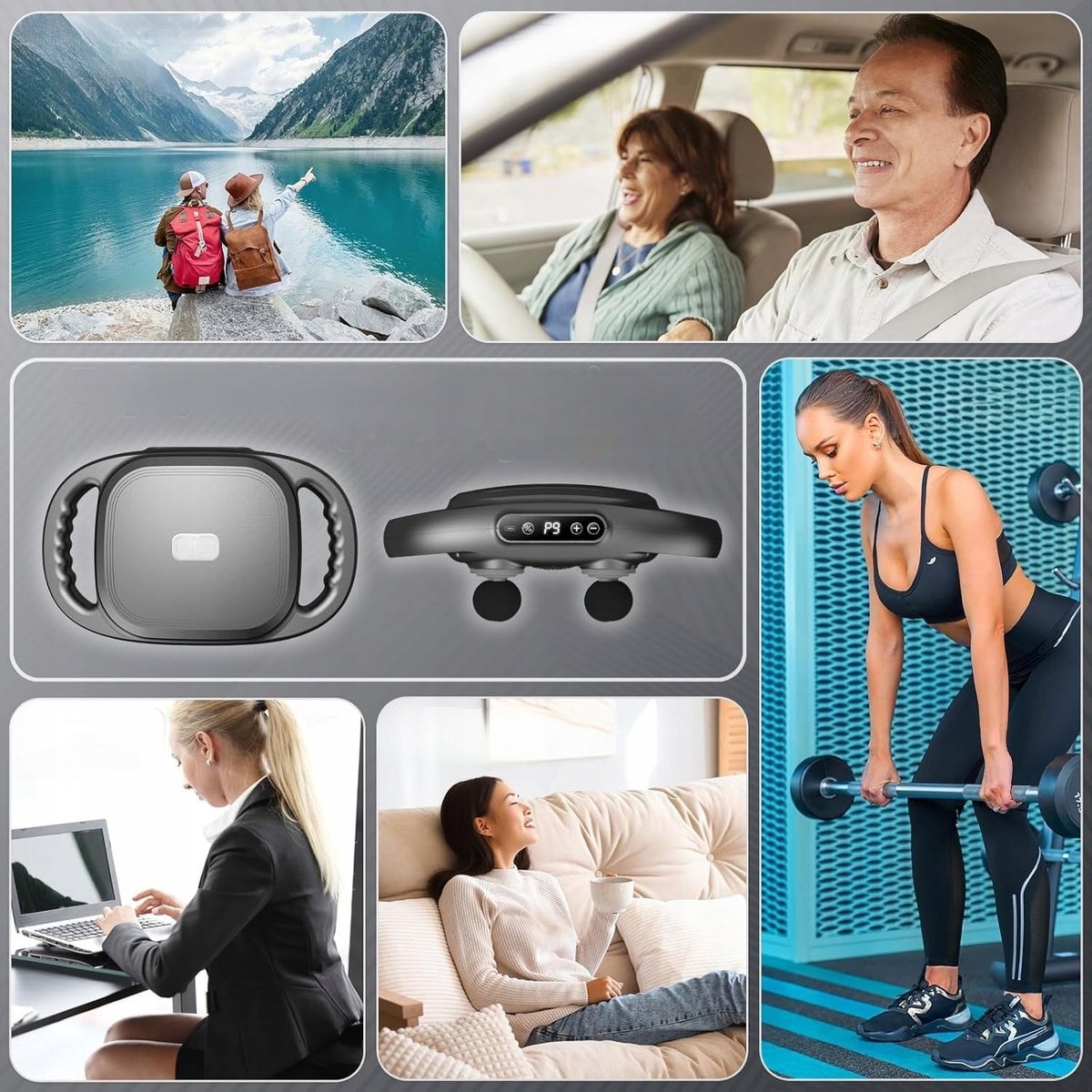 Afbeelding 3 van Bedee Massage Gun - met 6 massagekoppen - USB oplaadbaar - Hoge frequentie vibratie - 9 standen met instelbare intensiteit - 2000 mAh - Donkergrijs