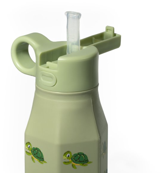 Mabebi - Drinkfles met kliksysteem 350 ml - Lekvrije drinkfles voor kinderen - Waterfles voor onderweg - Siliconen drinkfles met rietje - Schoolbeker - Schildpad Groen van Mabebi — afbeelding 3
