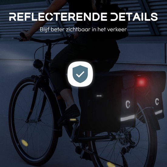 Craved Dubbele Fietstassen - Waterdicht - 40 liter - Zwart - Met reflectie - Elektrische Fiets van Craved — afbeelding 3