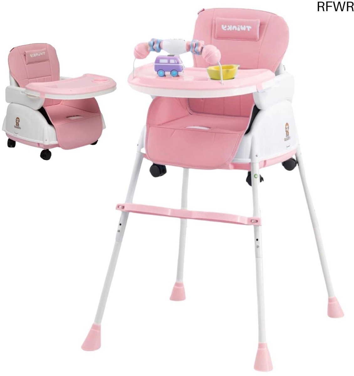 RFWR® Opvouwbare 2-in-1 Kinderstoel en Kinderwagen - Verstelbare Eetstoel voor Baby's en Peuters - Compact en Draagbaar - Roze