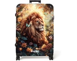 NoBoringSuitcases.com NoBoringSuitcases.com® - Koffer groot - Reiskoffer lichtgewicht - Leeuw met vlinders in bloemrijke jungle - Rolkoffer met 4 wielen - 98 liter bagage