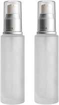 Allecto Plus - Bouteilles pompes en verre dépoli transparent 100 ml - Set de 2 - Flacons cosmétiques vides rechargeables pour Voyages - Contenants pour savon et gel douche crème