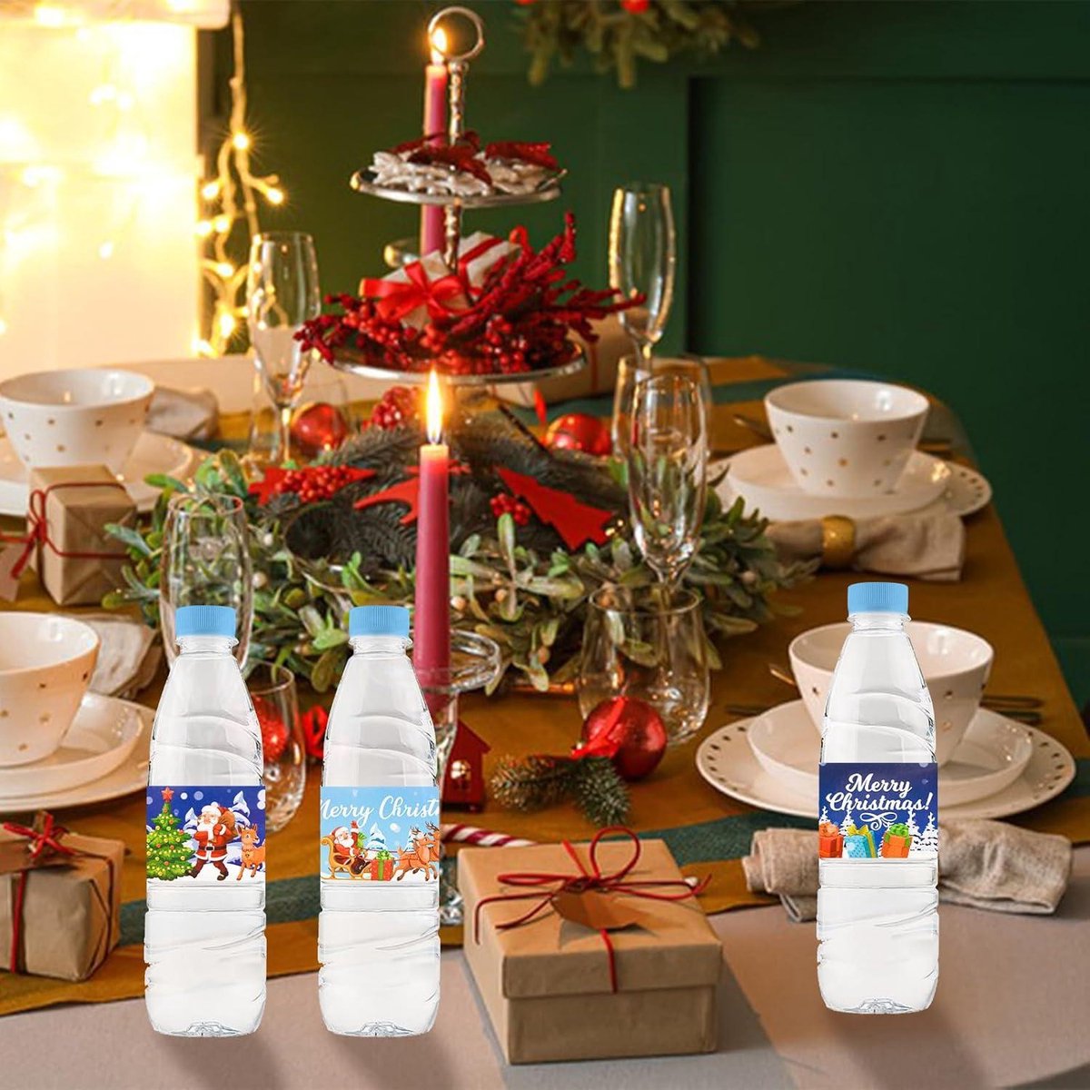 Allecto Plus - Bruiloft waterfles etiketten dank u 50 stuks - roze roos