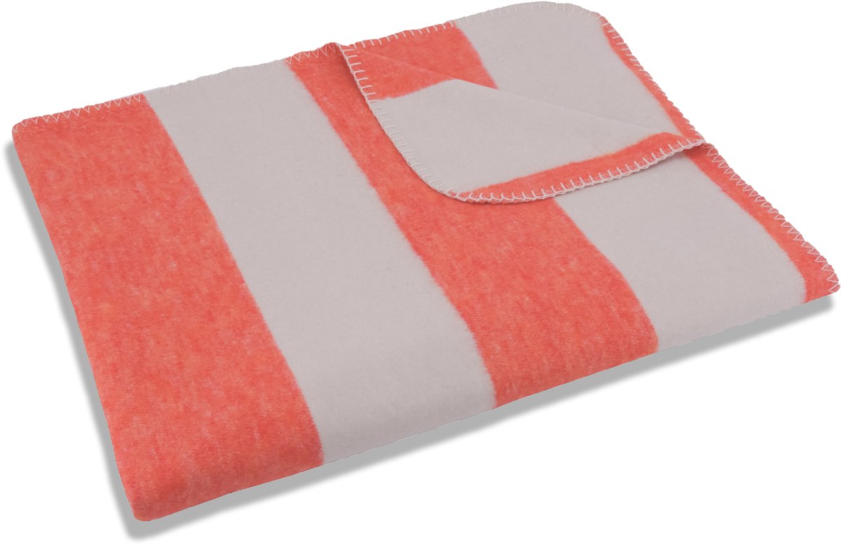 Sleepling 150 x 200 cm plaid | knuffel deken | sofa- of woondeken | van katoenmix | wasbaar op 30 graden | Made in Germany | oranje-beige gestreept