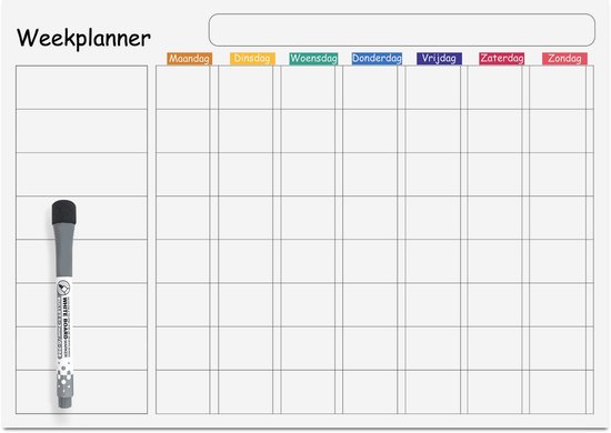 Planning hebdomadaire PlakWaarJeWilt – Tableau blanc autocollant avec marqueur – 42 x 30 cm – Réutilisable et pratique