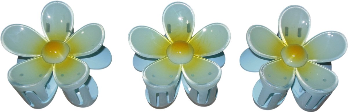 3 Haarklemmen bloem lichtblauw-geel