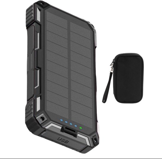Isollis® Solar Powerbank 20000 mAh Zwart Draadloos Snelladen - Isollis® - €69,95