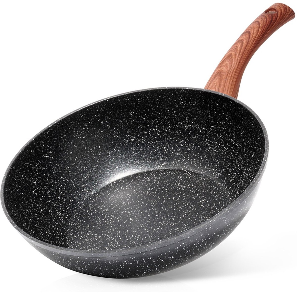 Vilde Black&Wood Serie - Granieten Wokpan - 28 cm - Niet-aanbaklaag - Soft Touch Handgreep