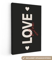 Canvas schilderij 20x30 cm - Exclusieve wanddecoratie Love - Rood - Valentijn - Muurdecoratie woonkamer - Slaapkamer decoratie - Kamer accessoires - Schilderijen op canvas - Valentijn versiering - Cadeautje voor hem en haar - Valentijnsdag cadeautje