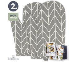 Keukenhandschoen van Sophie Nordinn® - Handschoen Lund (Lijnen Grijs) - Universele wanten 2 stuks - Katoen