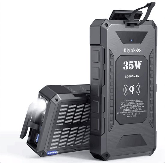 Blynk Solar Powerbank 20.000 mAh 35W Zwart - Blynk - €34,95