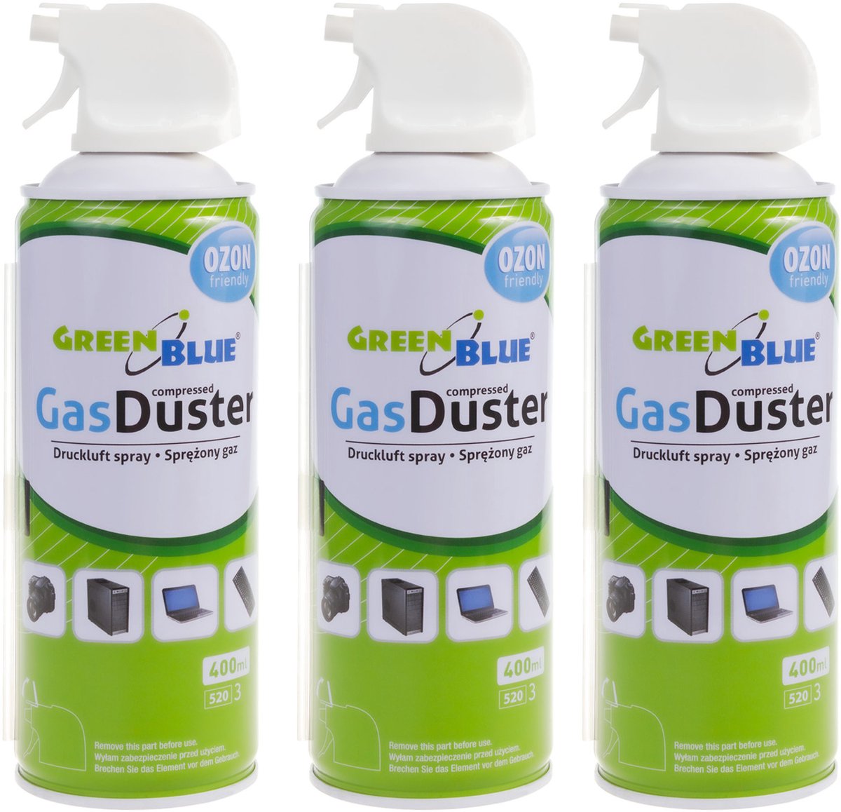 GreenBlue - Set van 3 stuks persluchtspray - Perslucht GB400 400 ml pistoolverstuiver - Kan met een handig pistool