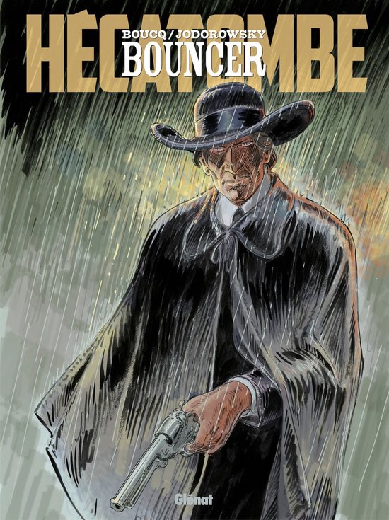 Cover van het stripboek Bouncer 12, met een man in een regenjas en hoed die een revolver vasthoudt.