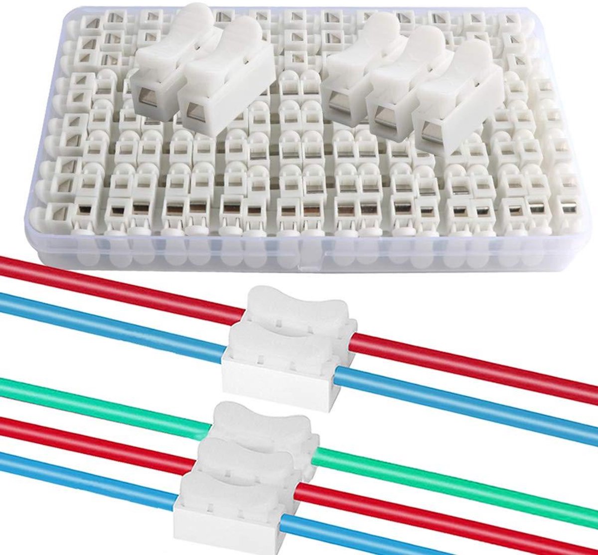 62-Delige Premium Veerdraadconnectoren Set | Snelconnector Klemmenblok - Elektrische Kabelklemmen | LED Strip Draadverbinding | Inclusief 50Pcs CH2 + 12Pcs CH3