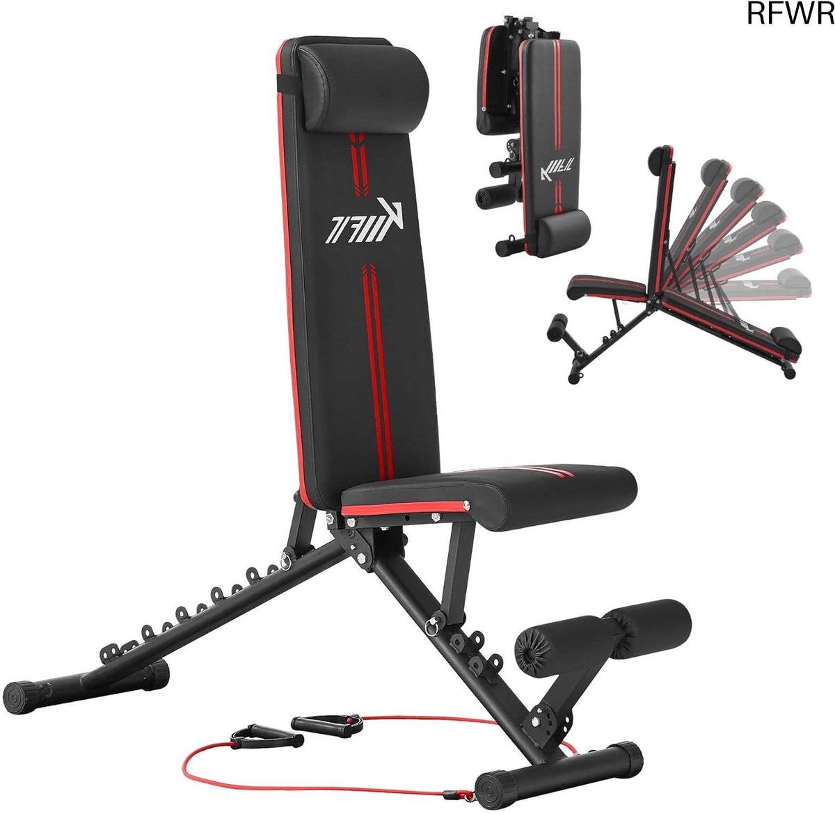 RFWR® Opvouwbare gewichtsbank Multifunctionele fitnessbank | 6-voudig verstelbare rugleuning en 3-voudig verstelbare zitting | Tot 400 kg belastbaar
