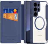 Coque Dux Ducis Skin X Pro compatible avec le Samsung Galaxy S25 Ultra | Compatible avec MagSafe et Qi2 | Bibliothèque avec porte-carte RFID | Housse de protection | Bleu transparent