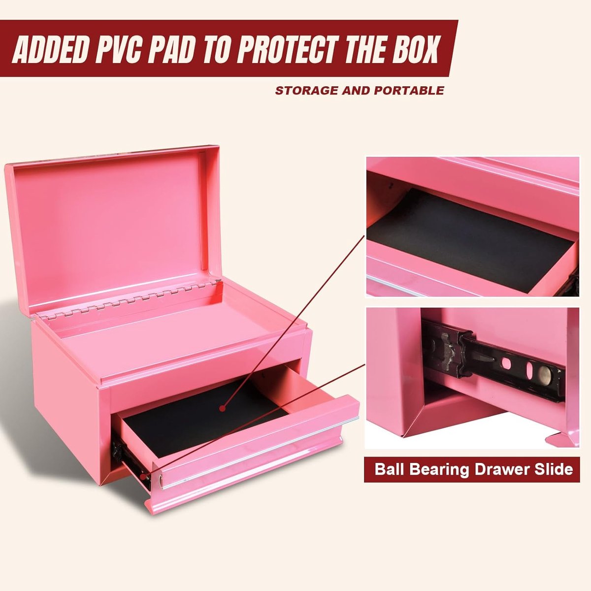 RFWR® 10" Mini Draagbare Stalen Gereedschapskist met lade voor Garage en Thuis - Roze — cadeau in Gereedschap - foto 3