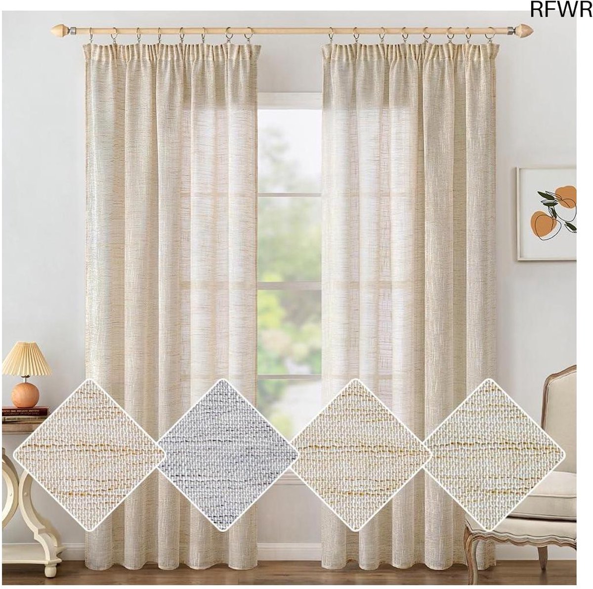 RFWR® Witte Linnenlook Gordijnen met Plooiband - Set van 2 voor Woonkamer en Slaapkamer - 140 x 175 cm